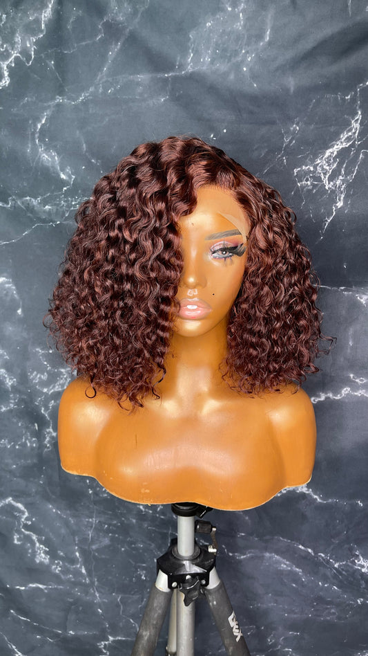 Red Brown Curly Bob Wig