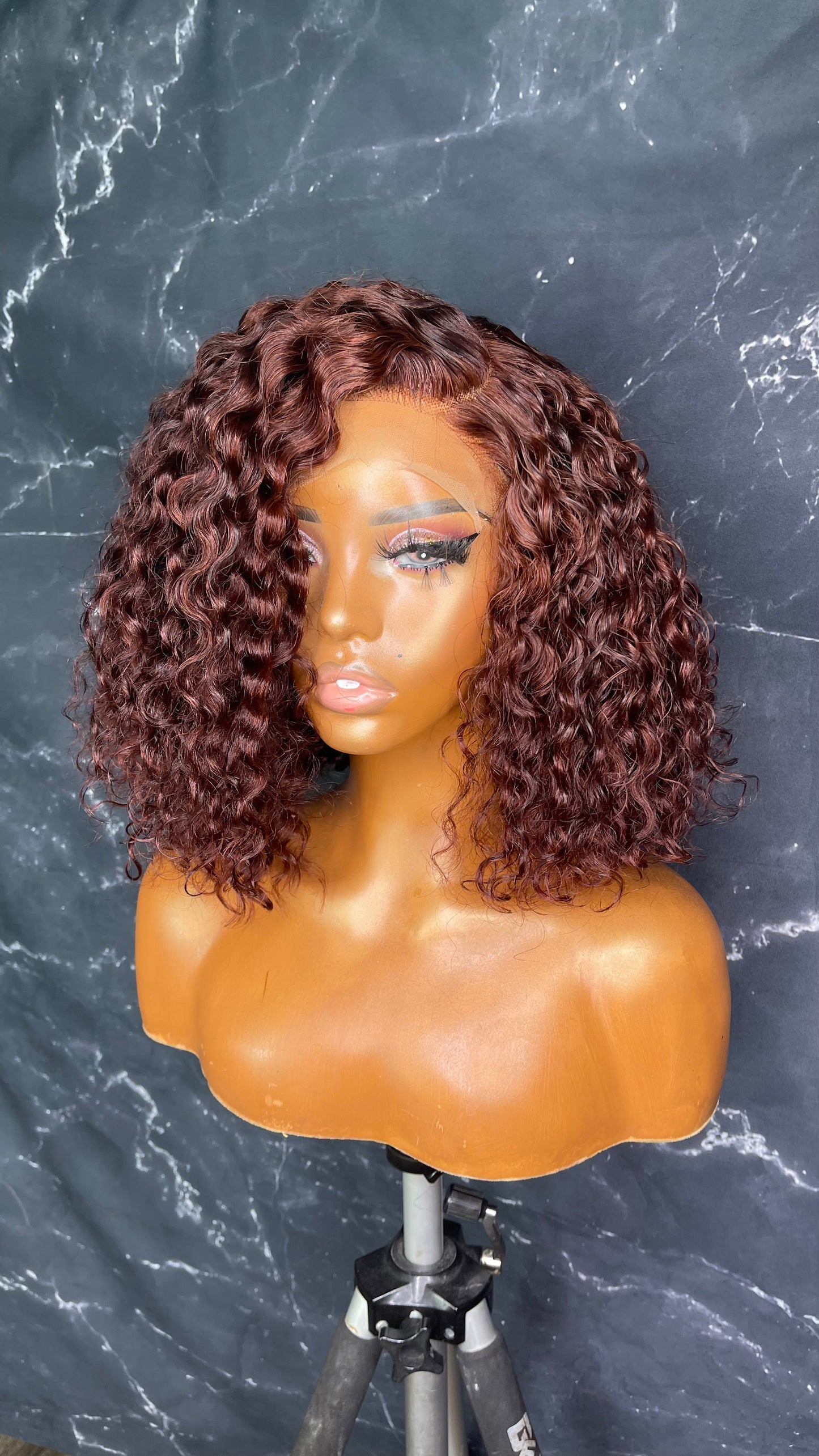 Red Brown Curly Bob Wig