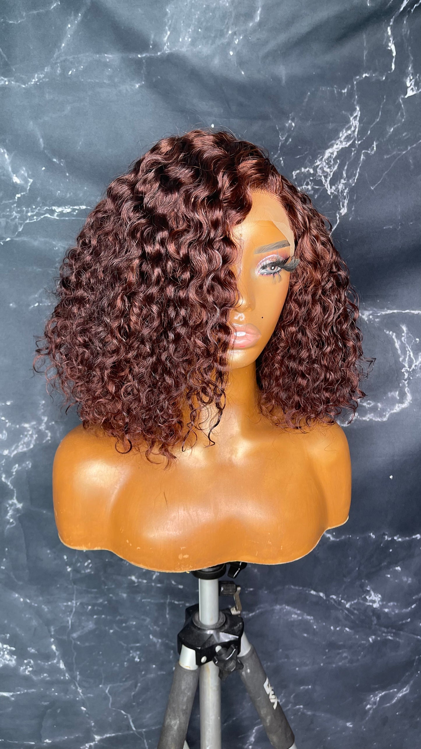 Red Brown Curly Bob Wig